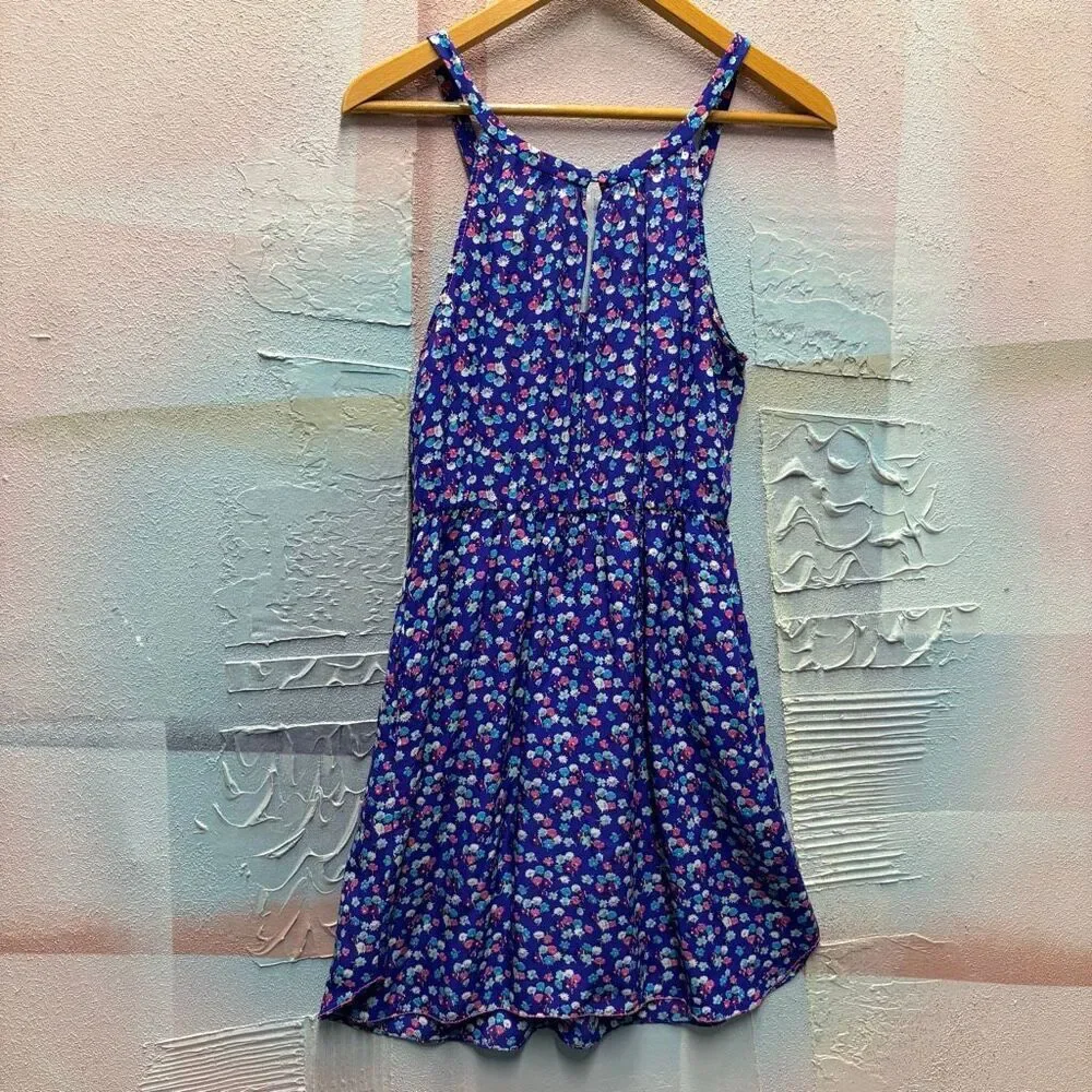 Rebecca Taylor 8 Blue Pink Floral Silk Spaghetti Strap Dress Preppy Luxury Artsy